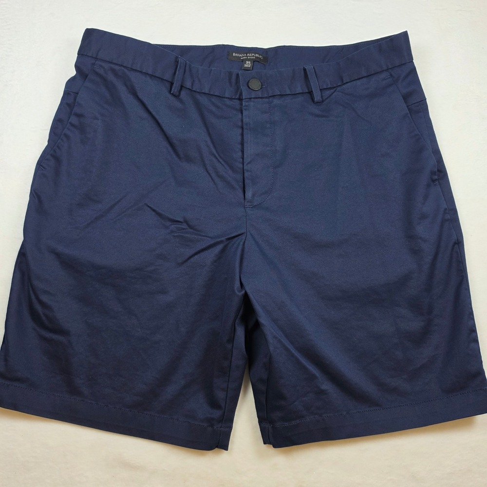 Banana Republic Aiden Short Mens 35 Navy Blue Slim Fit Chino Stretch Shorts